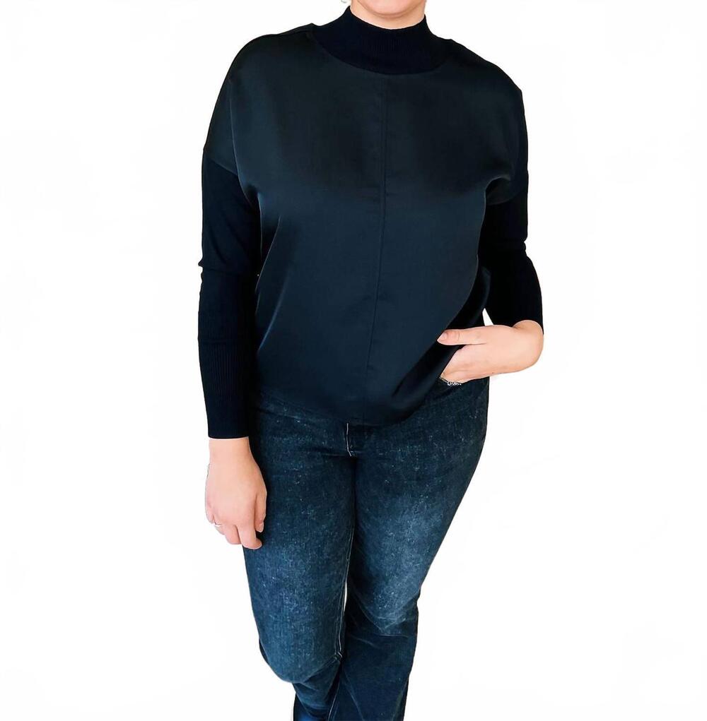 NEW CHARLIE B ellie satin knit top ii in black